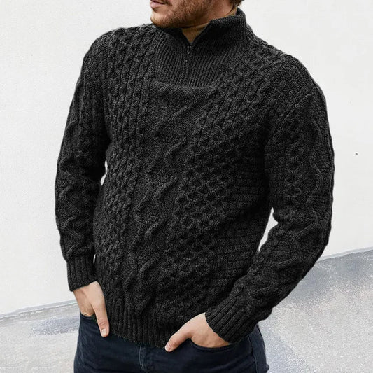 Warmer, strukturierter pullover mit halbem reißverschluss – herren