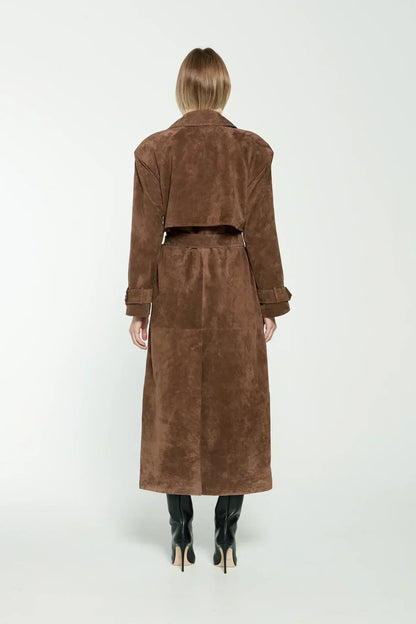 Sibba suede trenchcoat für damen – weicher mantel mit gürtel