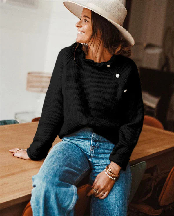 Amelia – woll-strickpullover mit rüschenkragen und relaxed fit