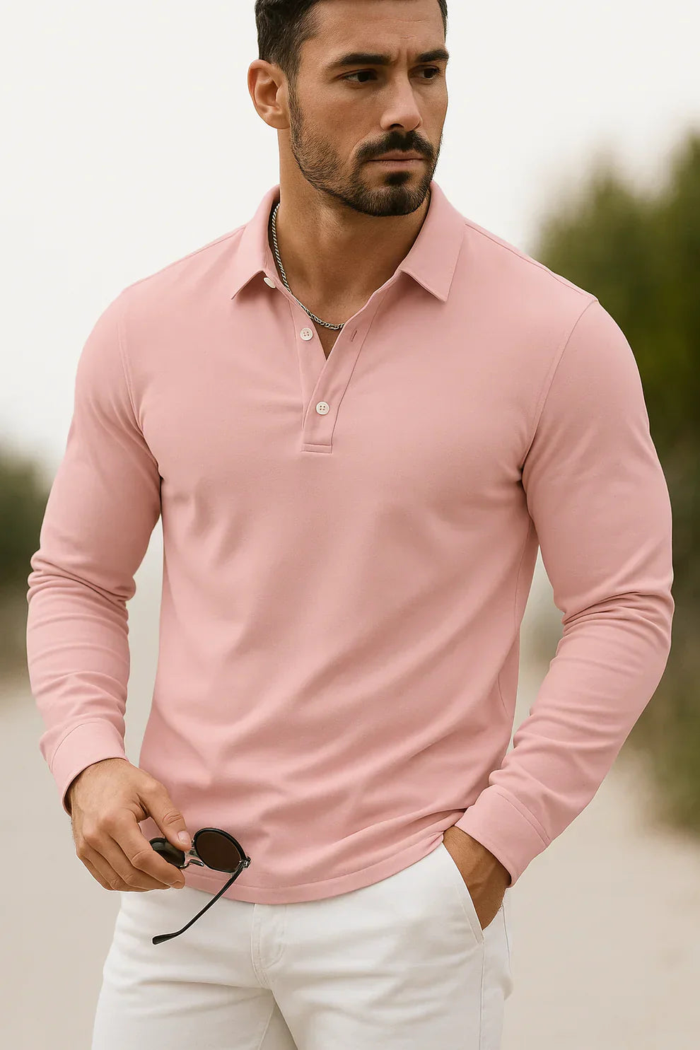 Lässiges, langärmeliges slim-fit-poloshirt für herren – herren