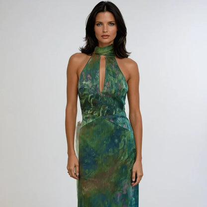 Halterneck-abendkleid mit ausschnitt und figurbetonter passform für damen