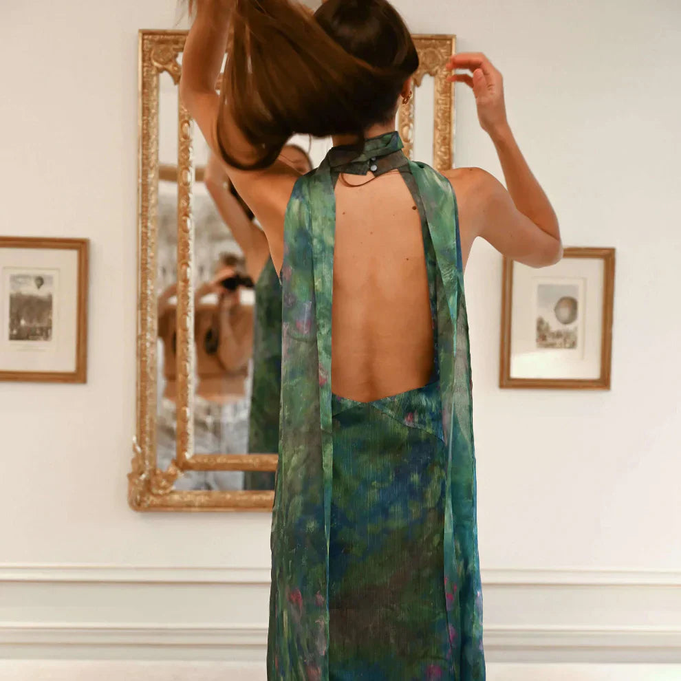 Halterneck-abendkleid mit ausschnitt und figurbetonter passform für damen