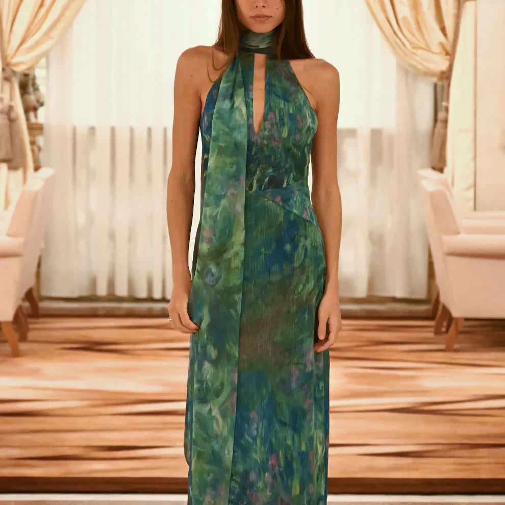 Halterneck-abendkleid mit ausschnitt und figurbetonter passform für damen