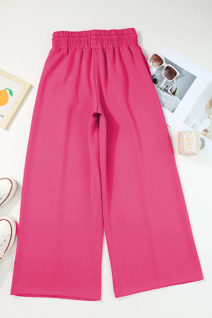 Rose rot frottee strick kordelzug gesmokte taille weites bein sweatpants