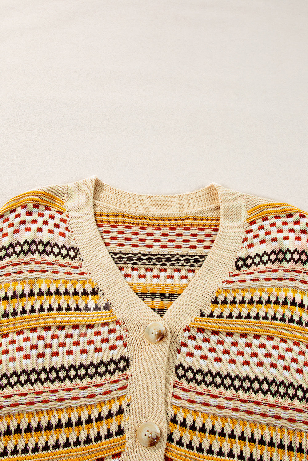 Khaki geknöpfter v-ausschnitt gekürzte strickjacke