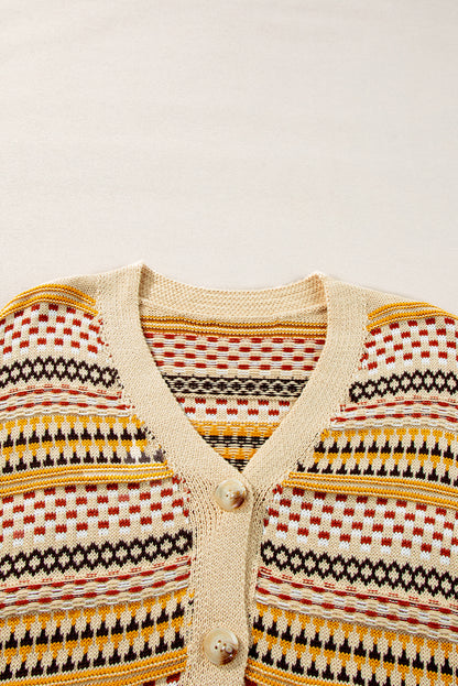 Khaki geknöpfter v-ausschnitt gekürzte strickjacke