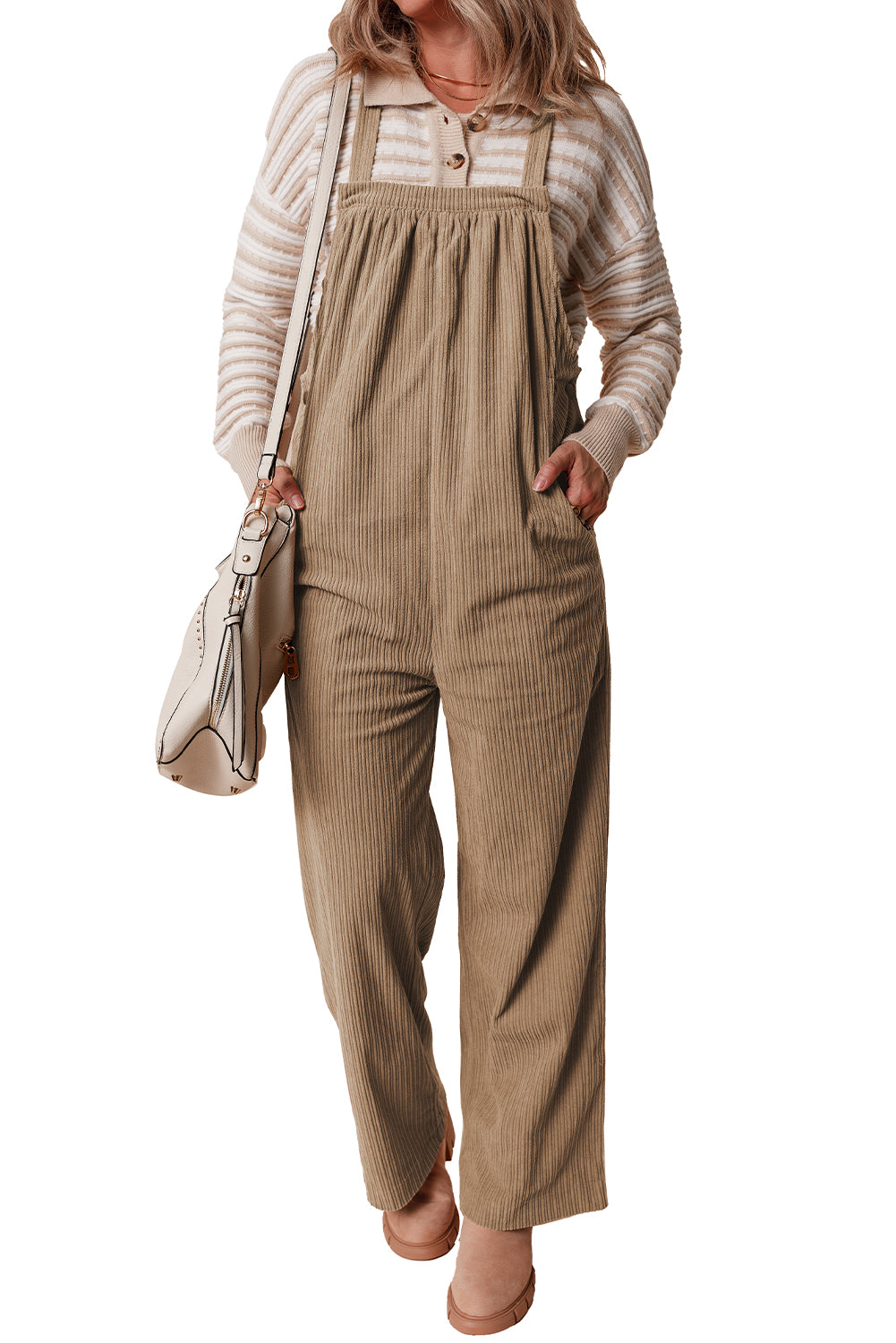 Grauer morn solid pocketed loose fit cord overall