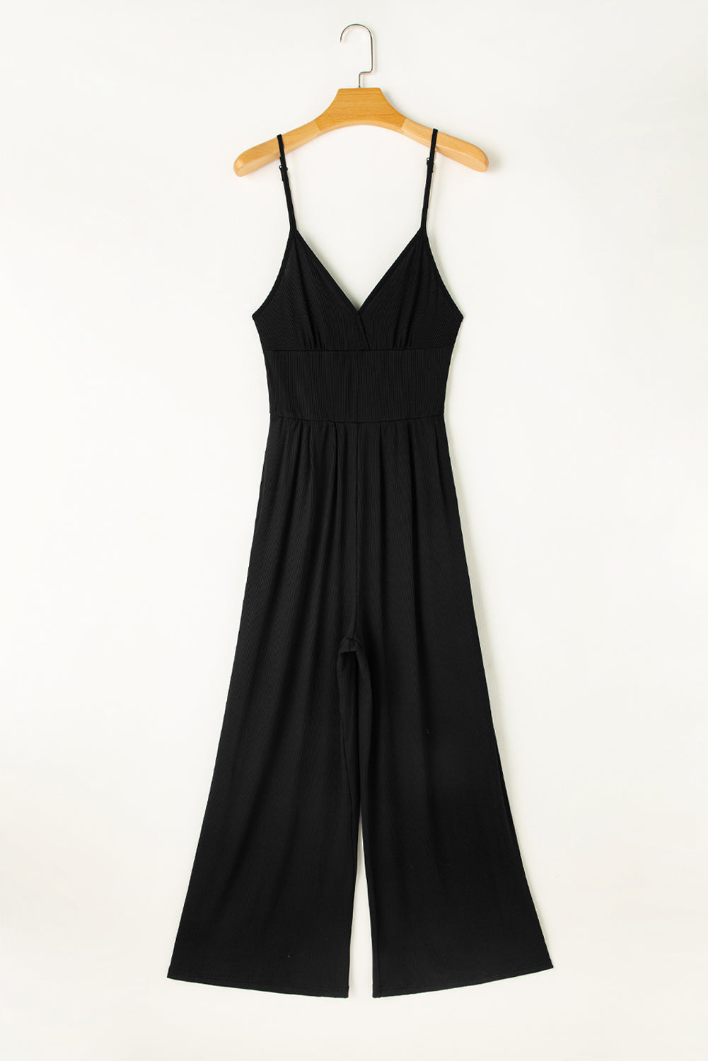 Schwarzes weites bein mit hoher taille sexy v-ausschnitt cami jumpsuit