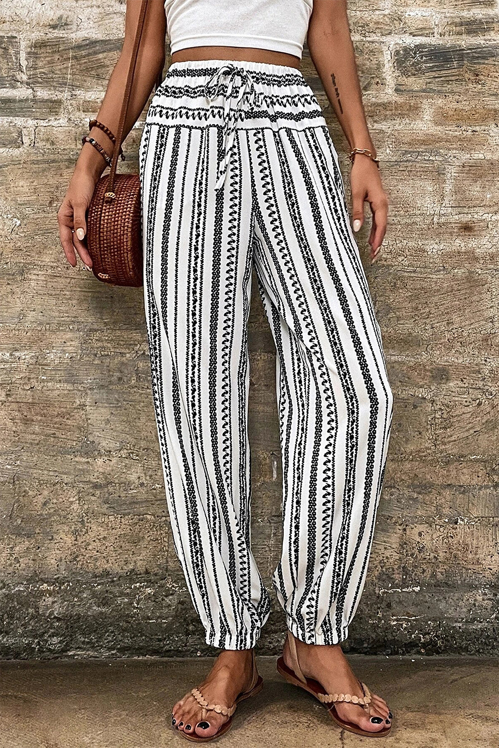 Schwarz gestreift boho gestreifte print casual pants