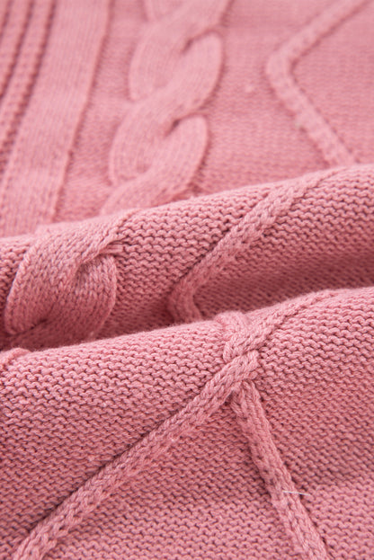 Rosa kabelstrickpullover mit gemischter struktur und kurzen ärmeln