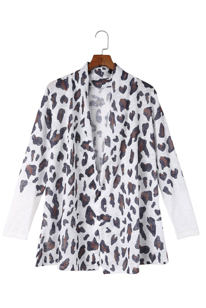 Weiße vintage leopard print offene strickjacke