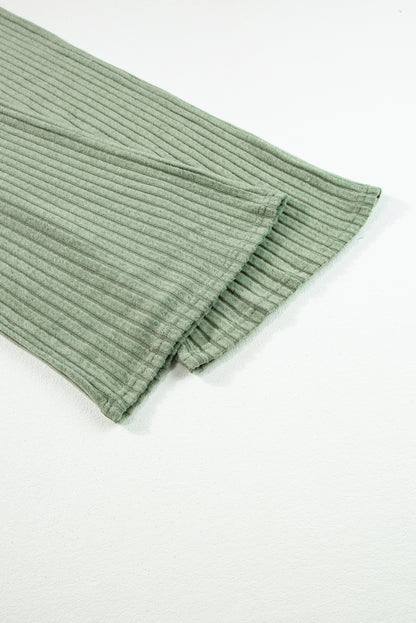 Grasgrün solide farbe gerippt kurzarm weites bein jumpsuit