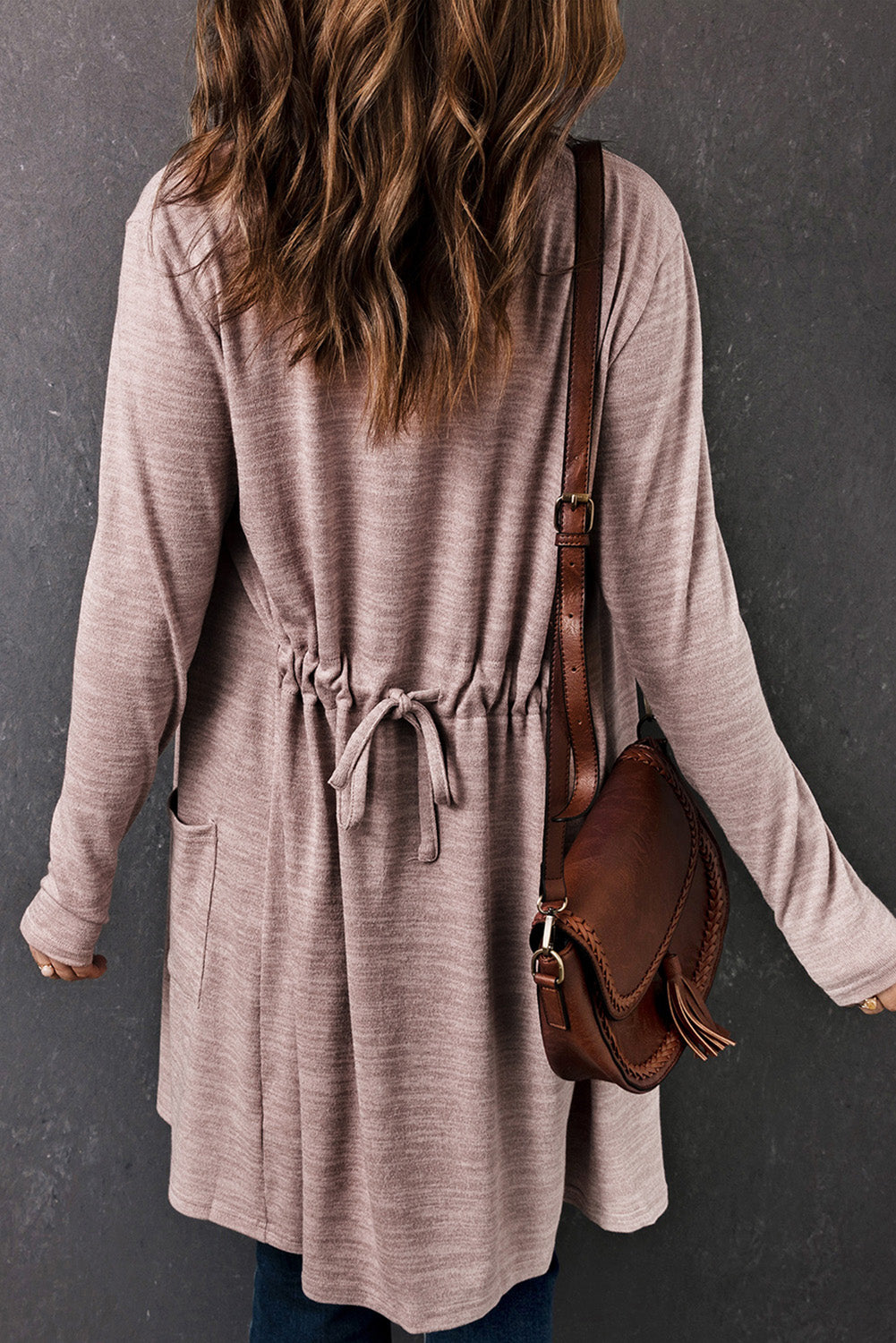 Rosa tunika mit offener vorderseite strickjacke mit taschen