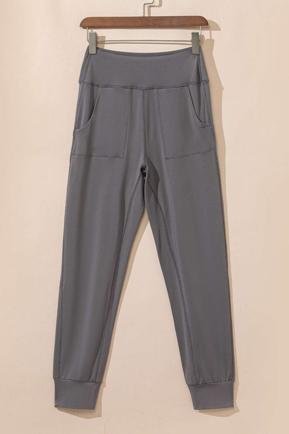 Mittelgraue jogginghose mit hoher taille und offener naht