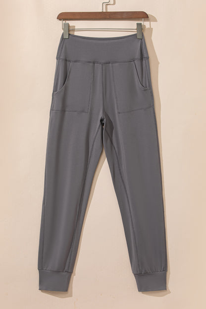 Mittelgraue jogginghose mit hoher taille und offener naht