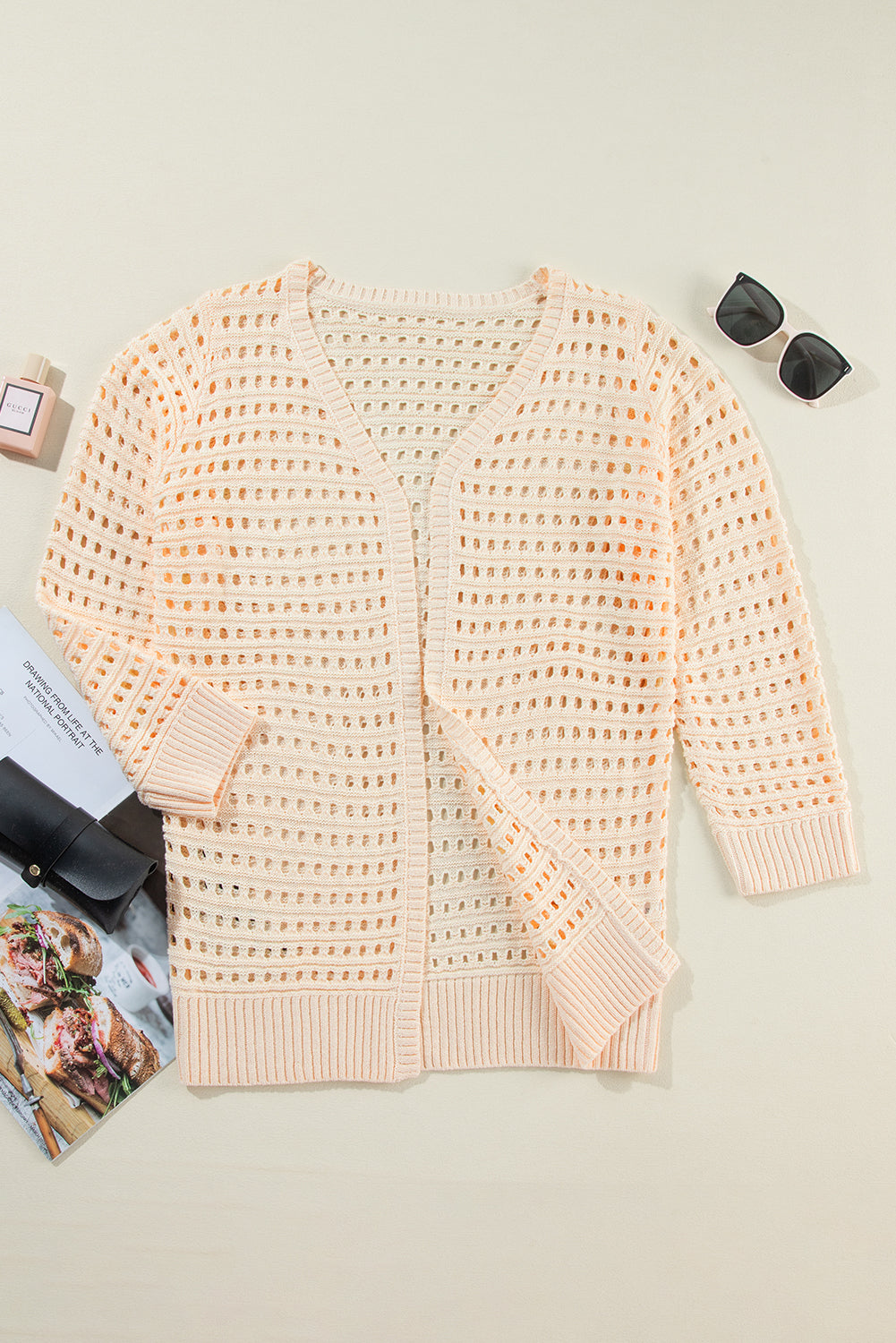 Aprikosenfarbener, offen gestrickter duster cardigan