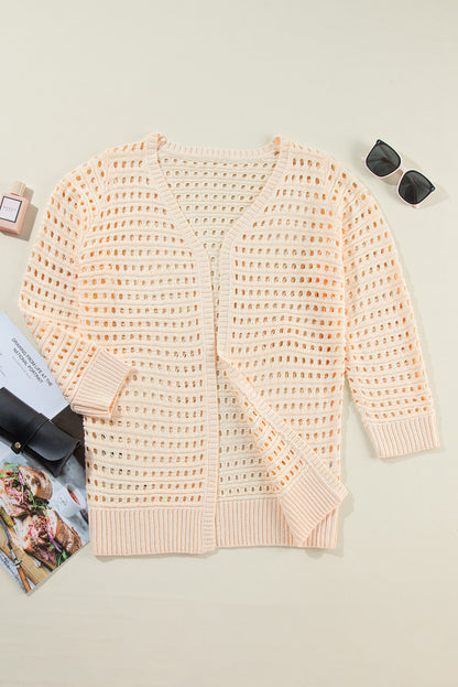 Aprikosenfarbener, offen gestrickter duster cardigan