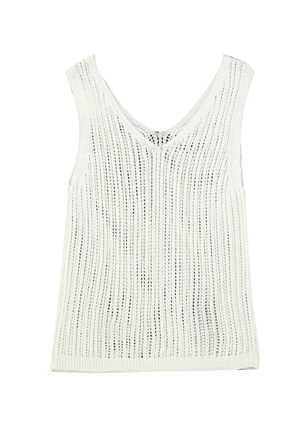 Weißes hohlgestricktes tank-top mit v-ausschnitt