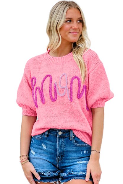 Bonbon mom tinsel front short sleeve pullover