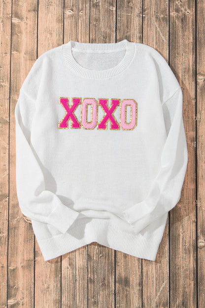 Weißer xoxo glitter print rundhalsausschnitt casual pullover