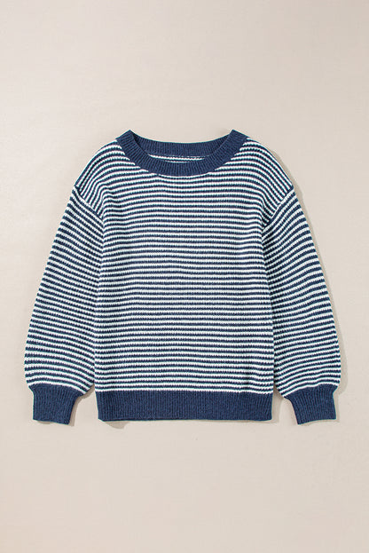 Segelblau gestreift laterne ärmel drop shoulder gemütlichen pullover