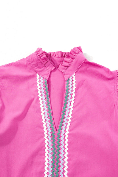 Erdbeerrosa ric rac colorblock flatterärmel v-ausschnitt ringelkleid