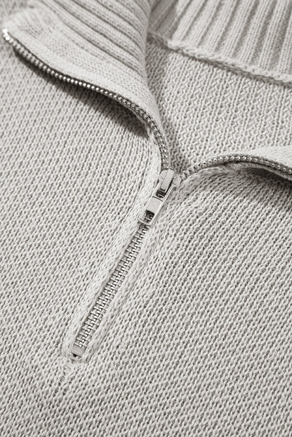 Hellgrauer quarter zip pullover mit kurzen fledermausärmeln