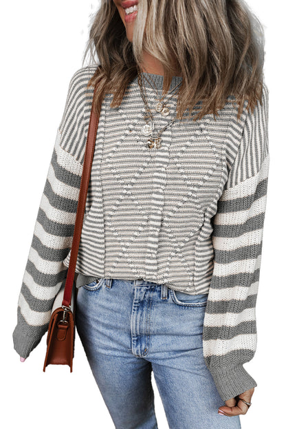 Grau gestreift geometrisch strukturiert drop shoulder pullover