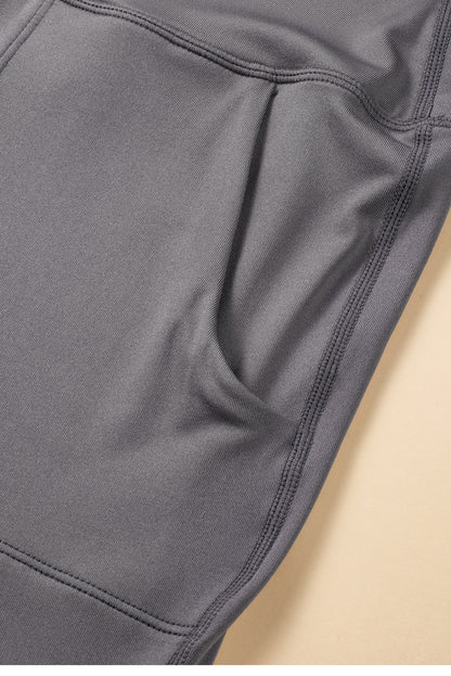 Mittelgraue jogginghose mit hoher taille und offener naht