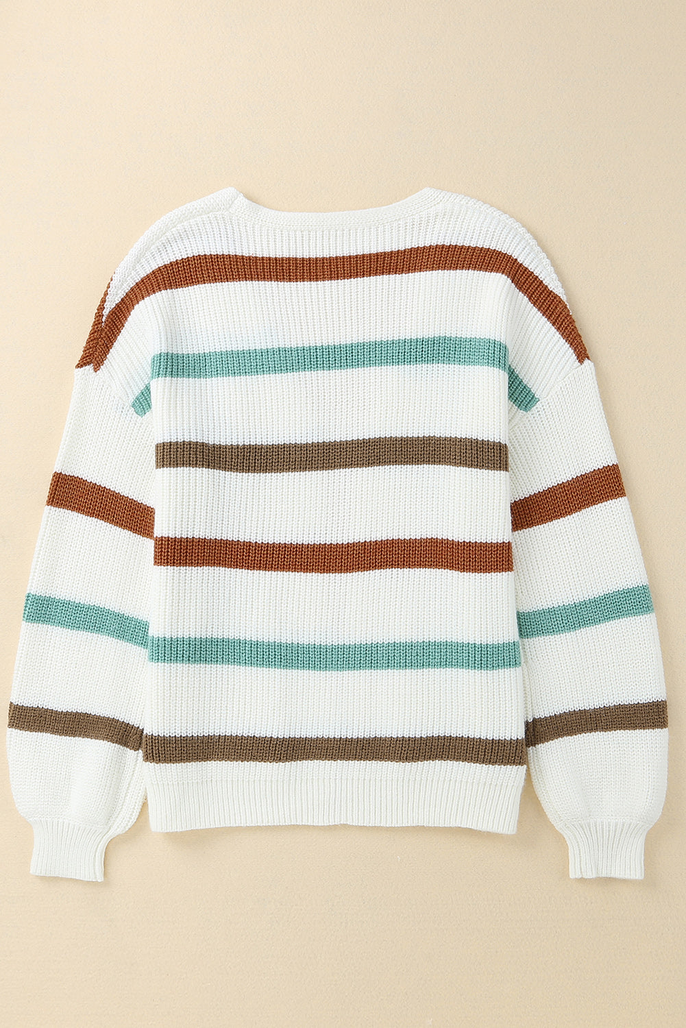 Beige drop shoulder pullover cardigan mit streifen