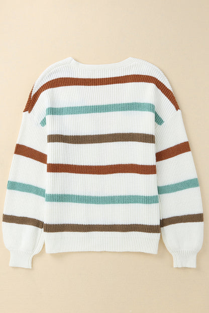 Beige drop shoulder pullover cardigan mit streifen
