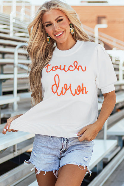 Weißer touchdown tinsel puff short sleeve rundhalsausschnitt pullover