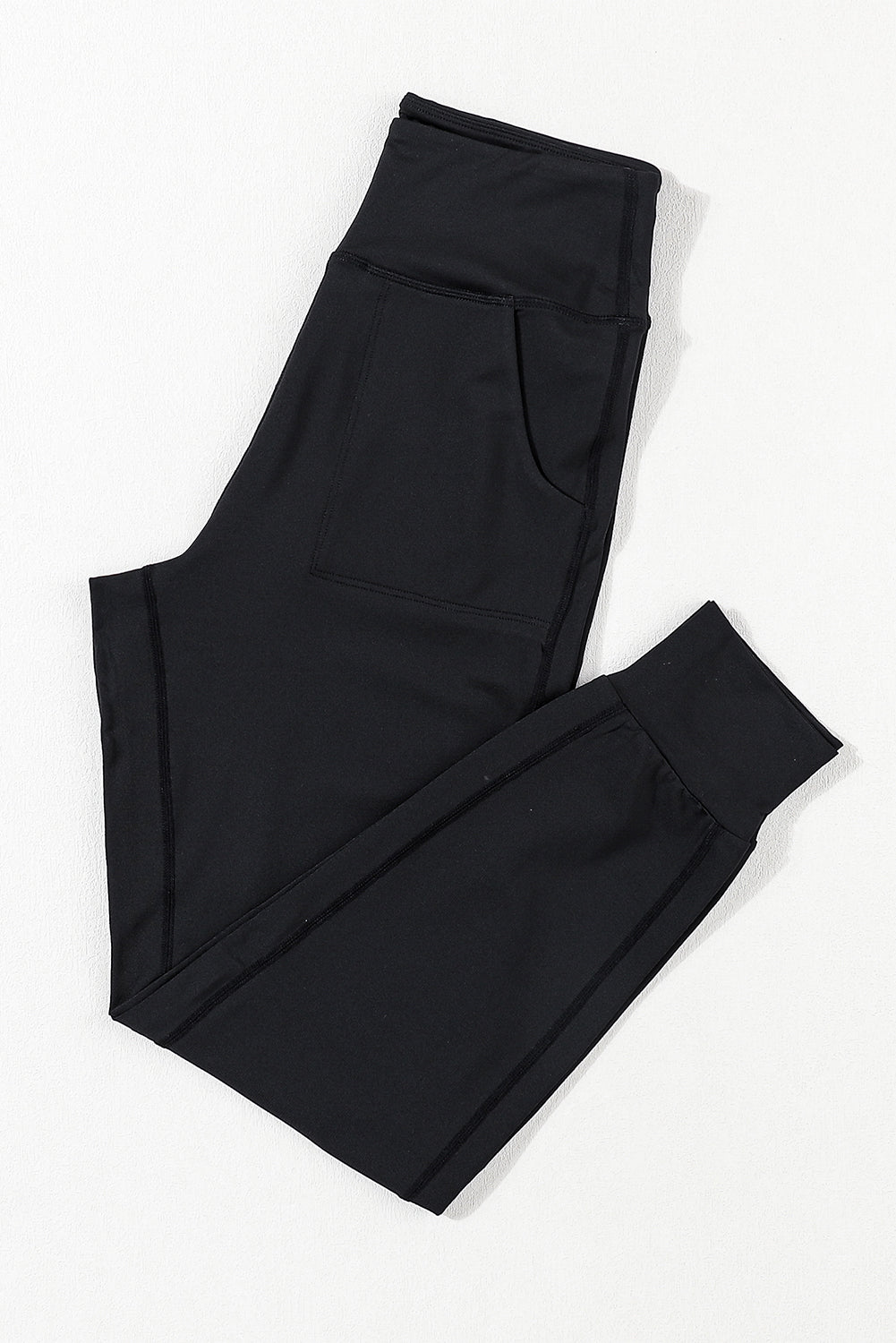 Schwarze jogginghose mit hoher taille und offener naht