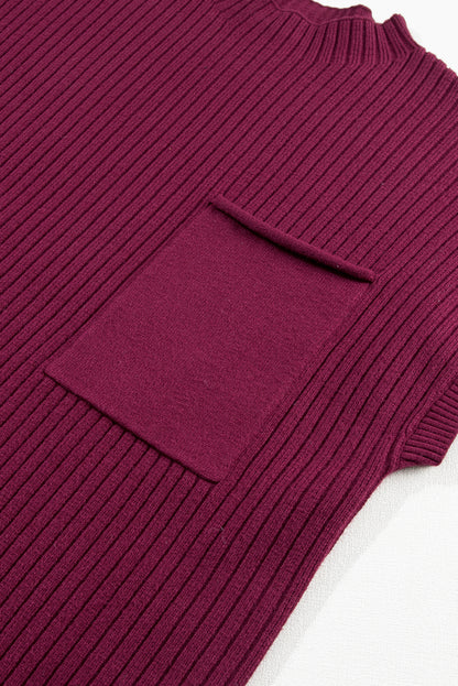 Red dahlia aufnäher tasche gerippt stricken kurze ärmel pullover kleid