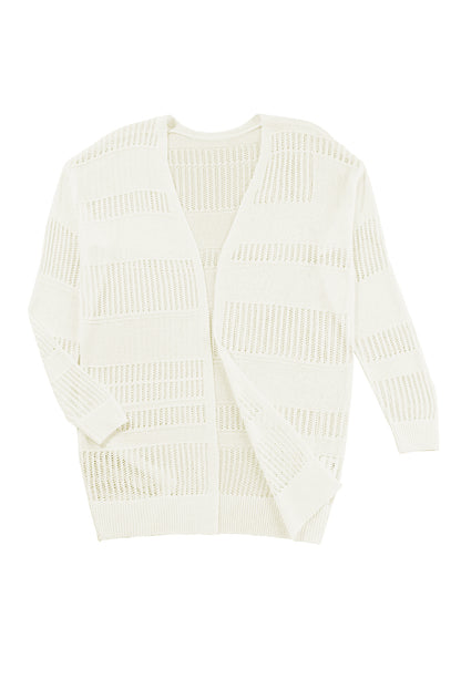 Weiße, einfarbige, leichte, offen gestrickte tunika-strickjacke
