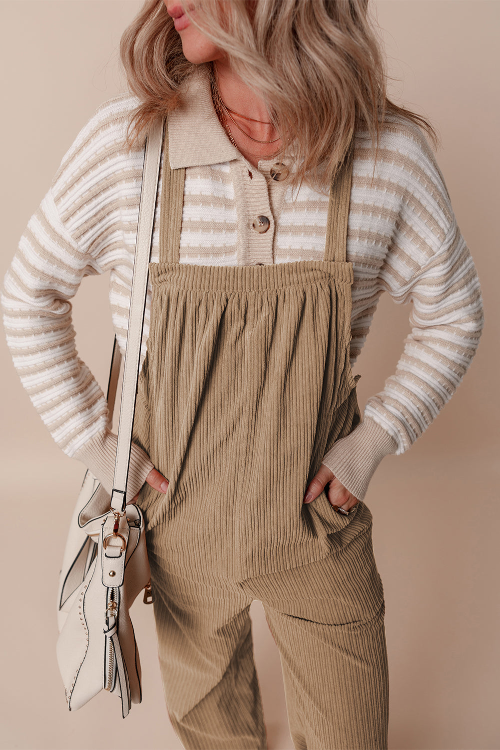 Grauer morn solid pocketed loose fit cord overall