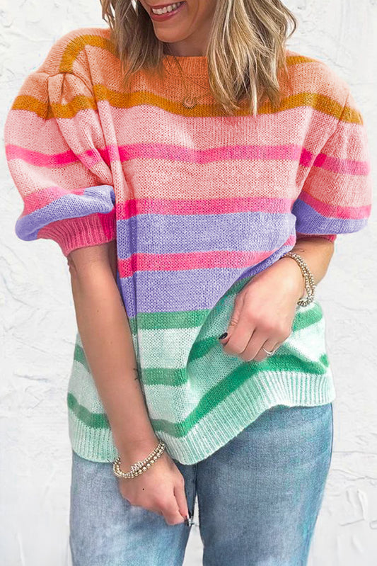 Rose red bunte streifen bubble short sleeve pullover