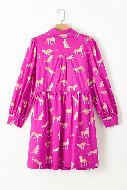 Rosa geparden-print tunika-shirt mit kordelzug