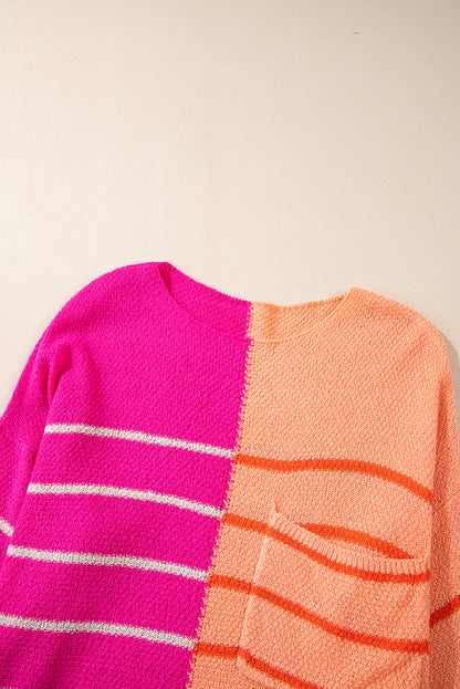 Mehrfarbig gestreifter farbblock strickpullover in lockerer passform