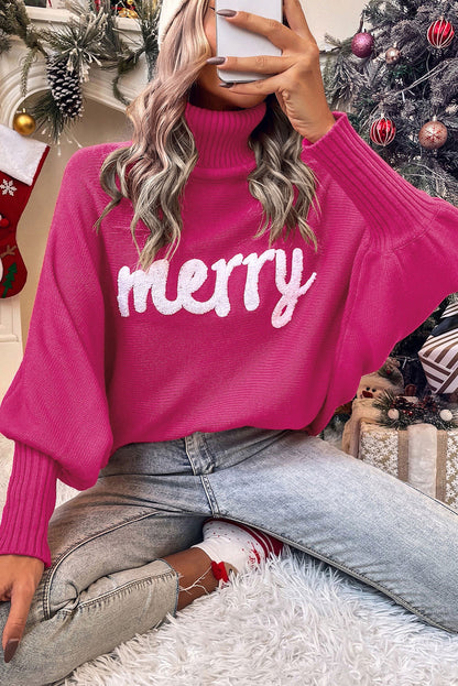 Rose merry letter gestickter pullover mit hohem ausschnitt