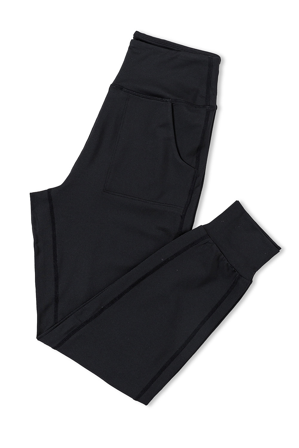 Schwarze jogginghose mit hoher taille und offener naht