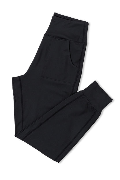 Schwarze jogginghose mit hoher taille und offener naht