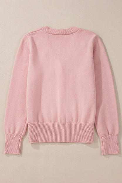 Sepia rose strukturierte strickjacke mit perlen und knopfleiste