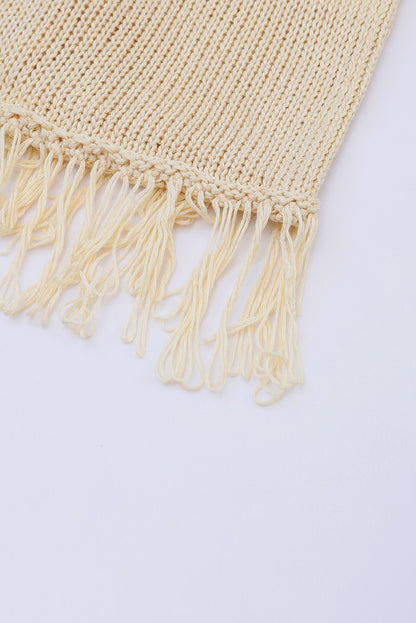 Khakifarbener boho-strickpullover mit quasten
