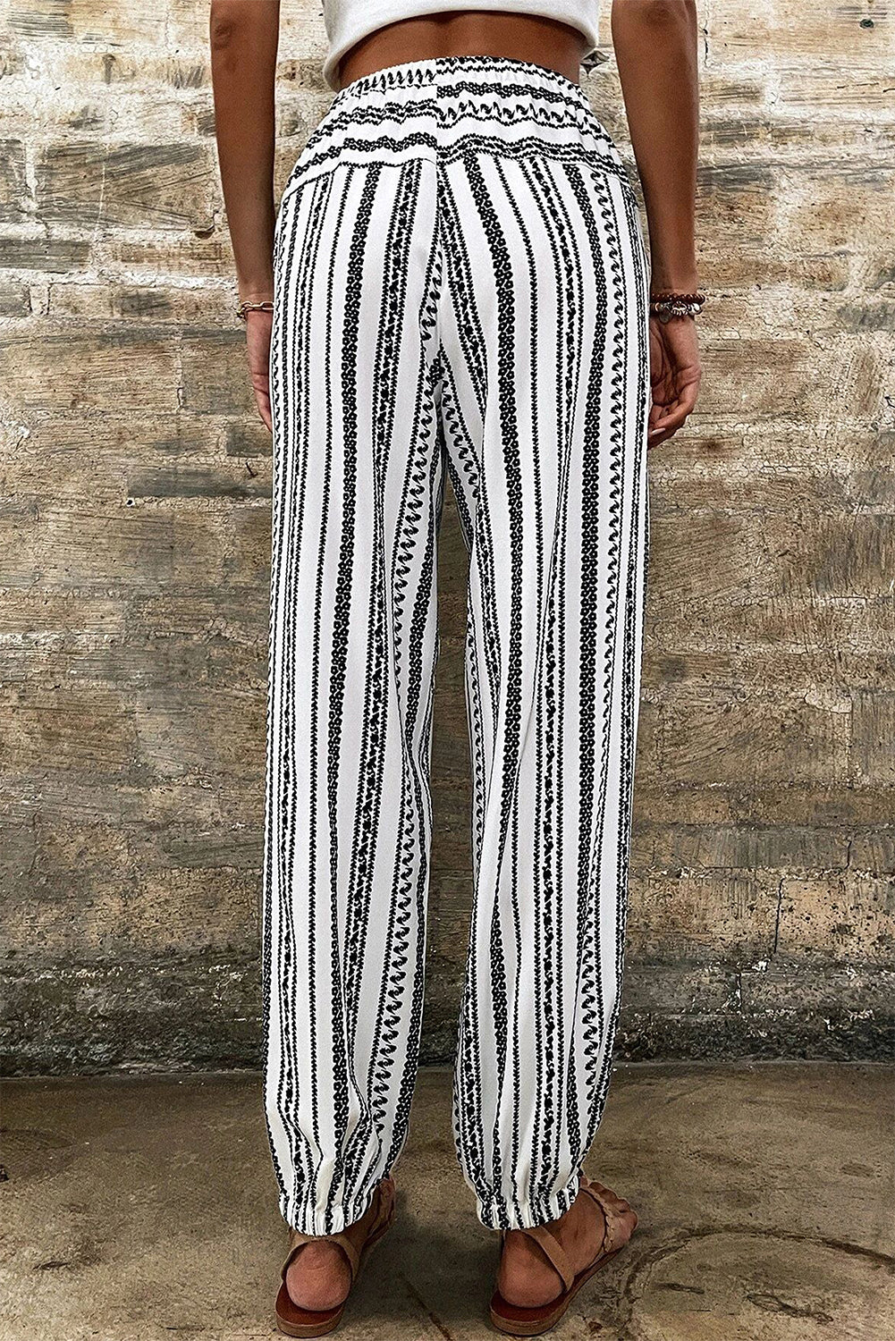 Schwarz gestreift boho gestreifte print casual pants