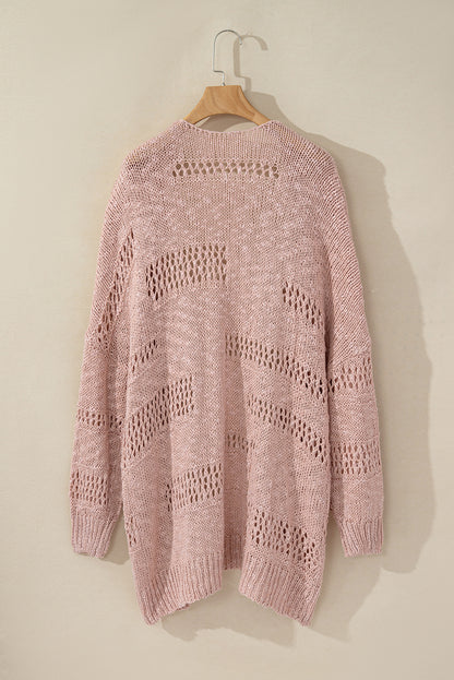 Rosa lässige strickjacke mit dolman-ärmeln und lochmuster