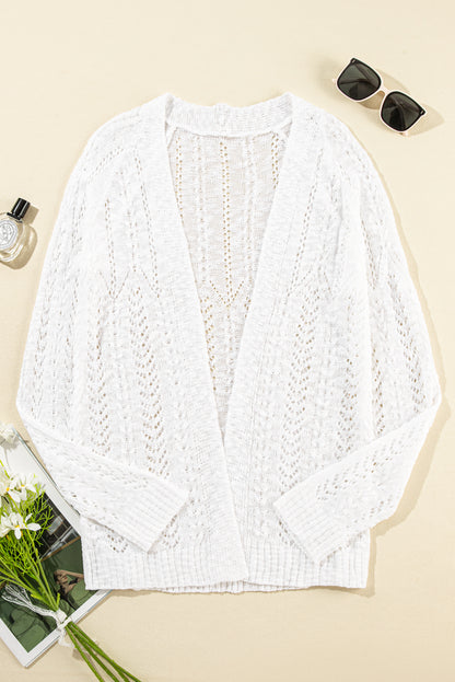 Weiße solide strickjacke mit offenem schnitt