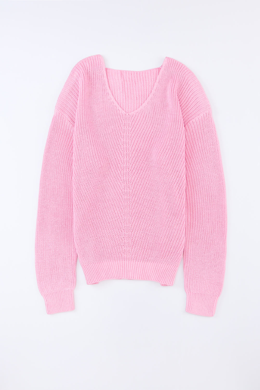 Rosa pullover mit v-ausschnitt aus rippenstrick