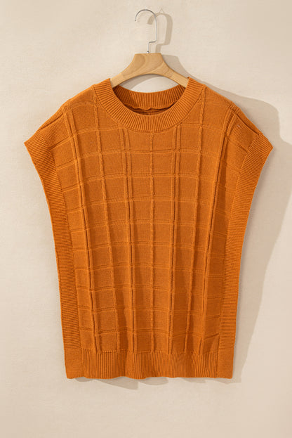 Kastanienbrauner kurzarmpullover mit gitterstruktur