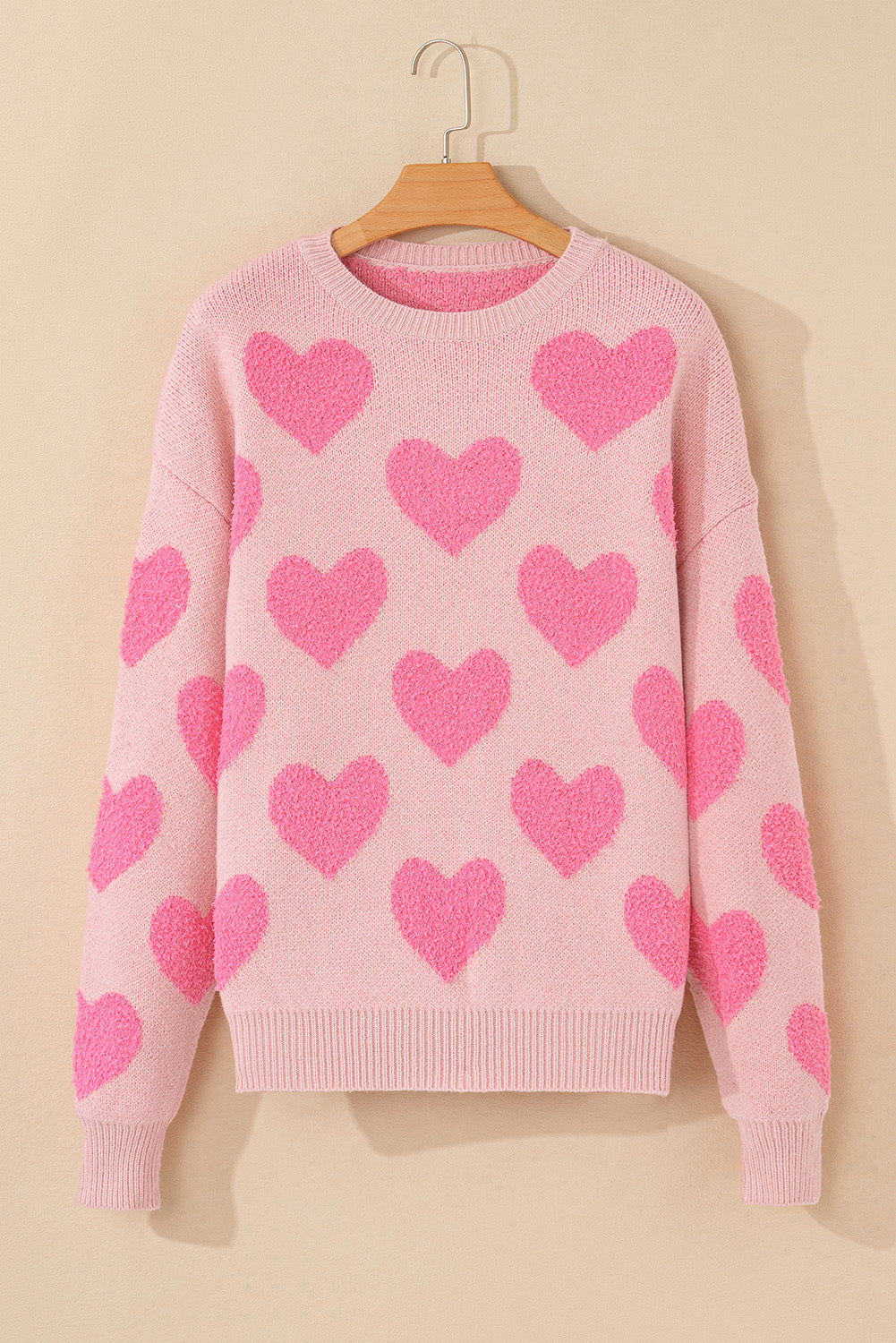 Hellrosa valentinstag herz-jacquard-strickpullover